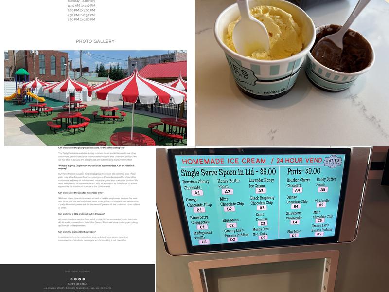 Katie's Ice Cream Menu