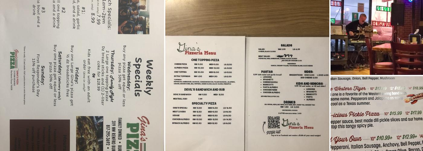 Gina's Pizzeria Menu