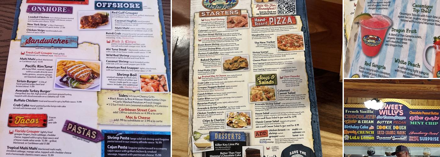 Crabby's On The Pass Menu