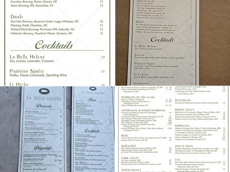 La Belle Helene Menu