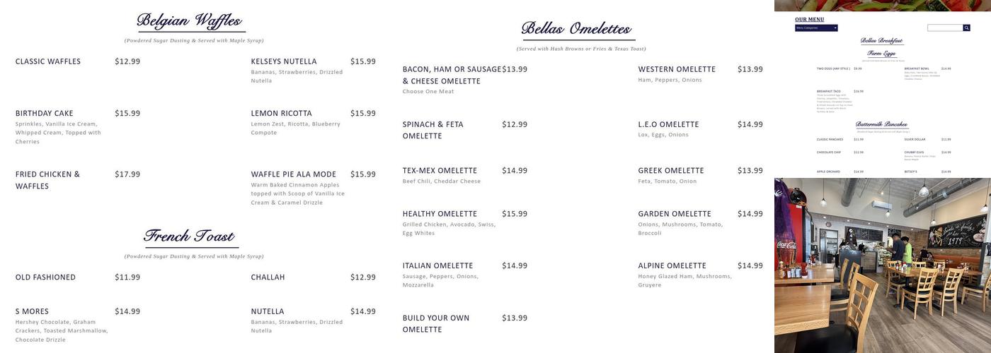 Bellas Restaurant Menu