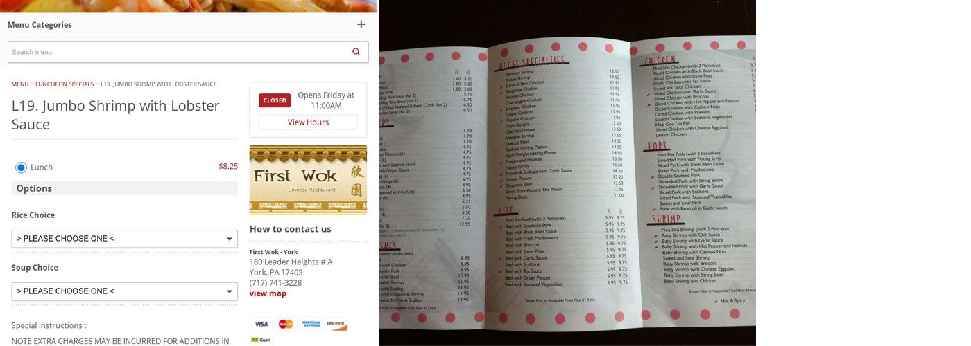 First Wok Chinese Restaurant Menu