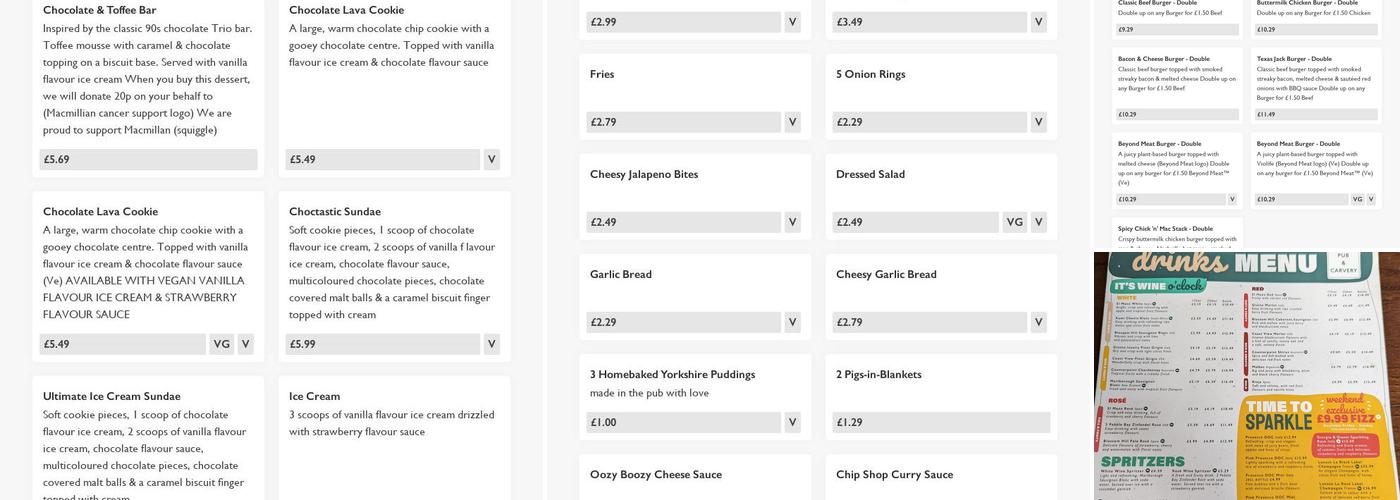 The Gingerbread Man, Greene King Pub & Carvery Menu