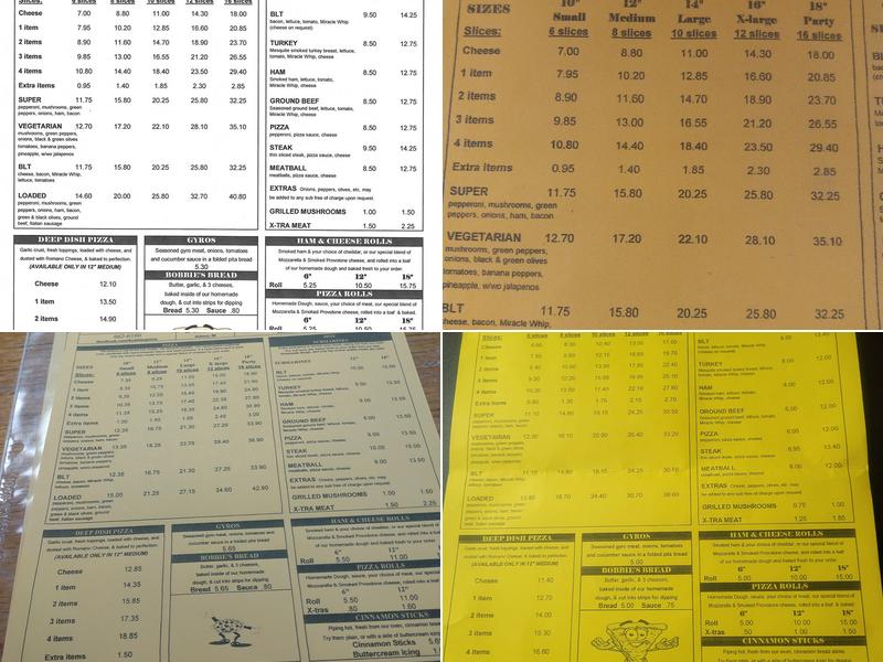 Bobbie's Pizza Menu