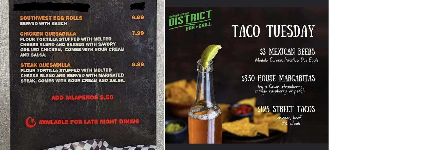 The District Bar + Grill Menu