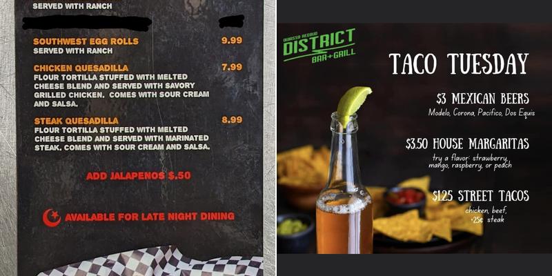 The District Bar + Grill Menu