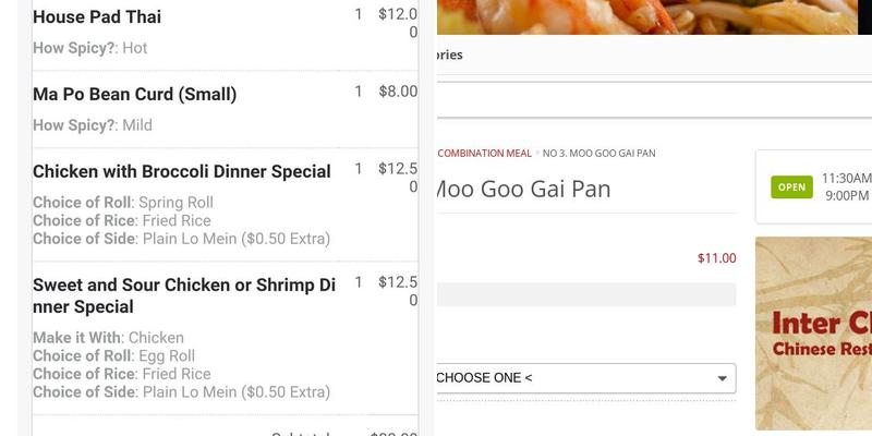 Inter China Restaurant Menu