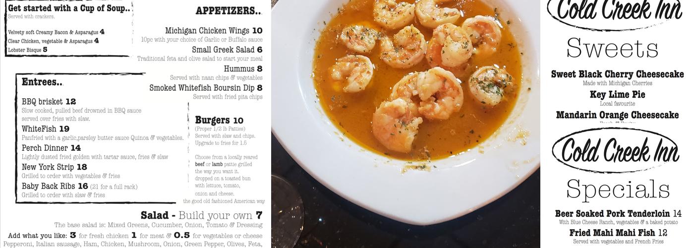 Cold Creek Inn Menu