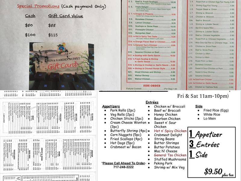 China Garden Buffet Menu