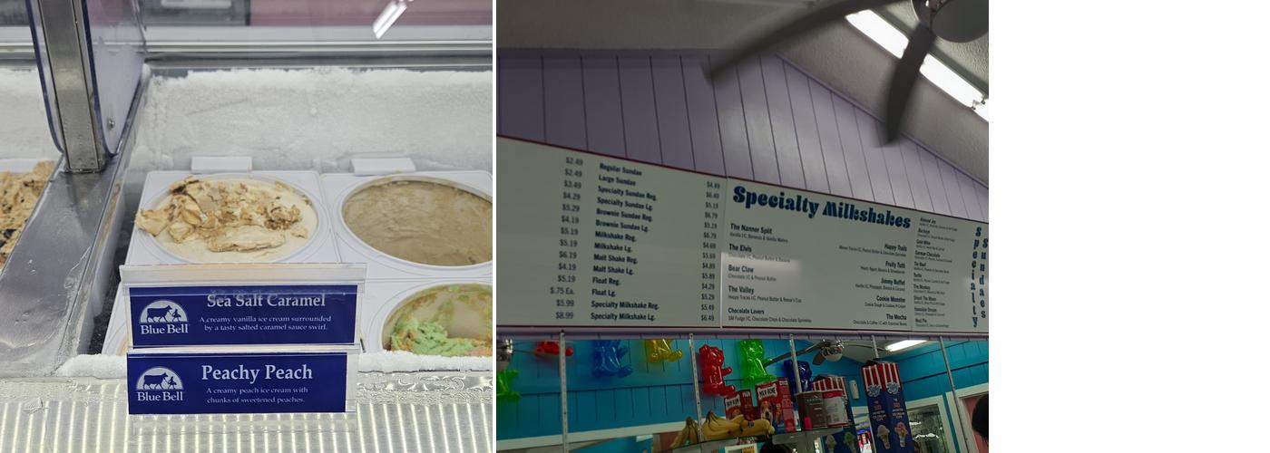 Maggie Valley Ice Cream Menu