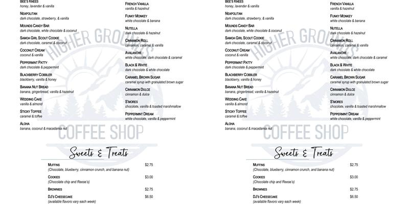 Higher Grounds Coffee Menu