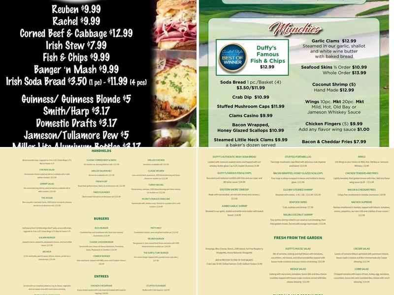 Duffy's Tavern Menu