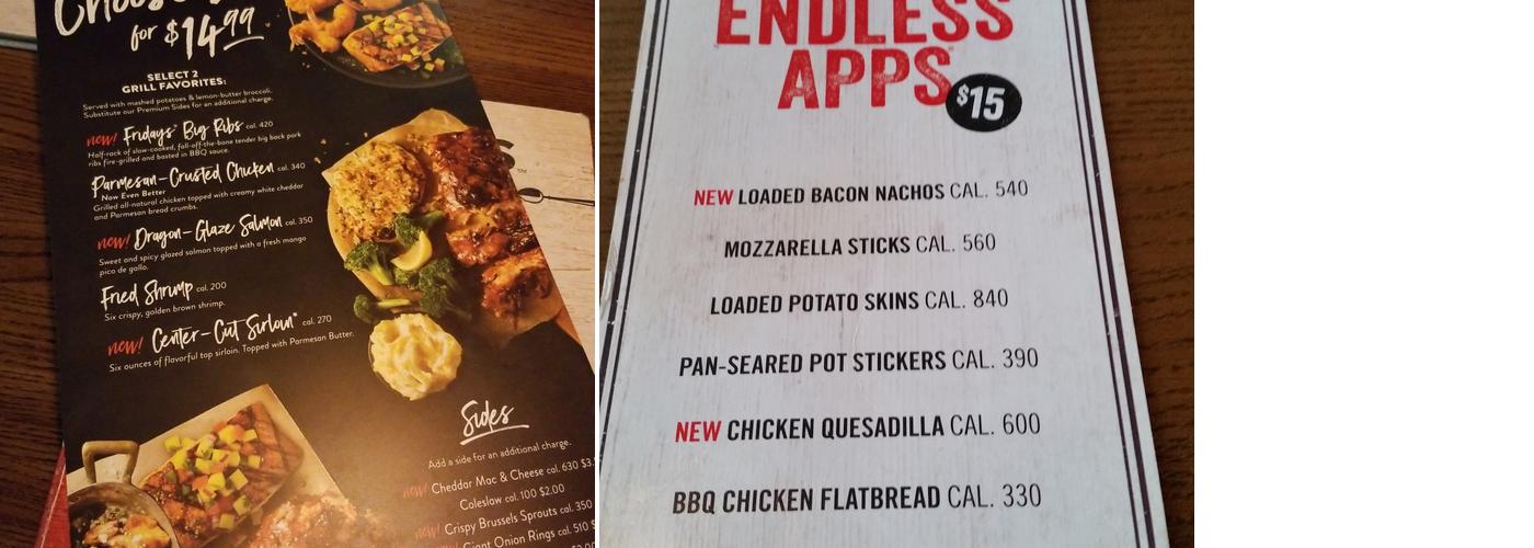 TGI Fridays Menu