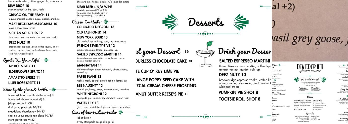 Dew Drop Inn Menu