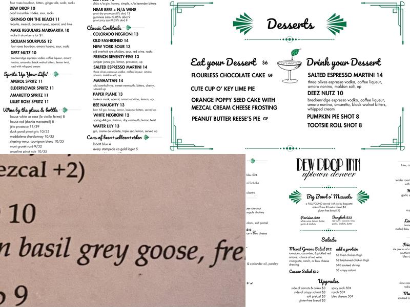 Dew Drop Inn Menu