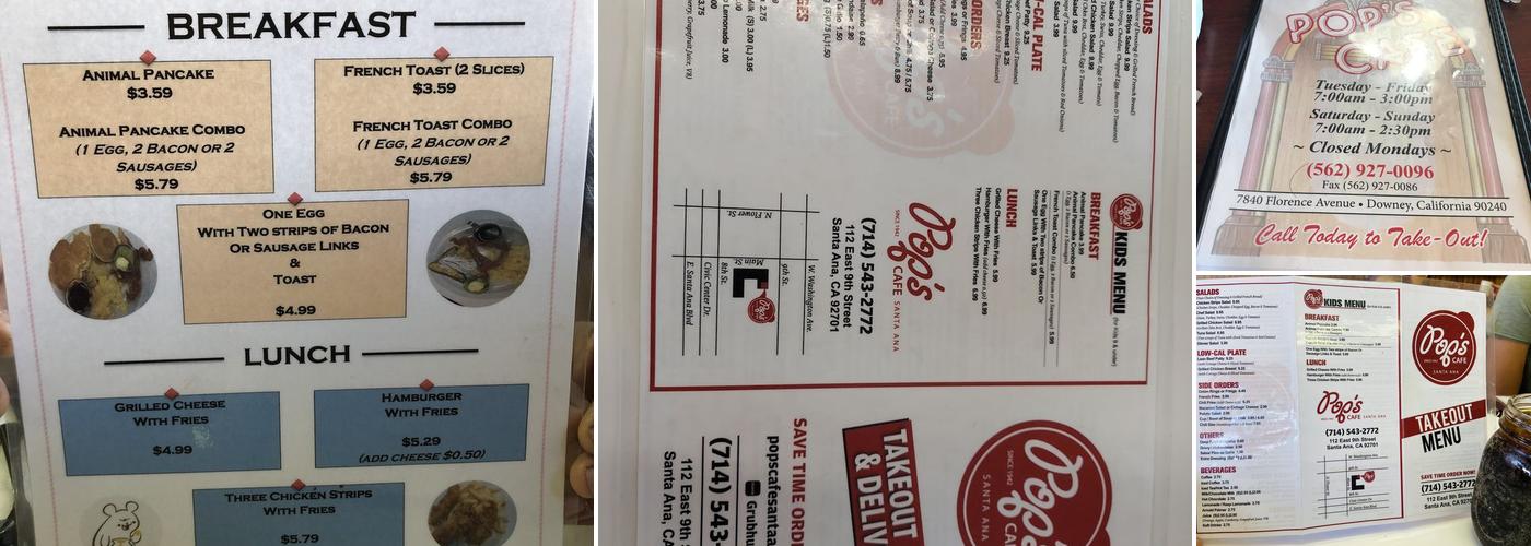 Pop's Cafe Chalybeate Menu