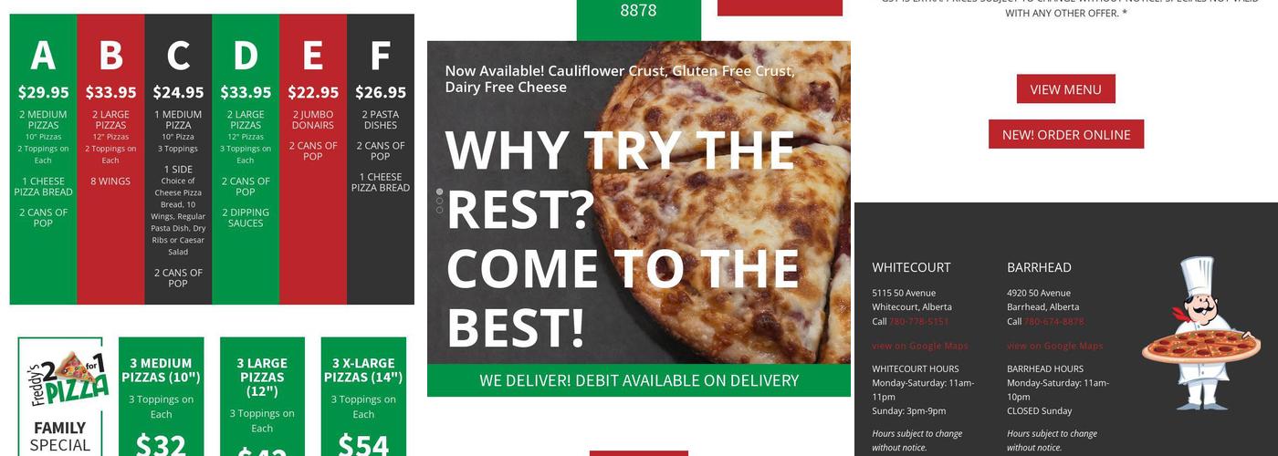 Freddys 2 for 1 pizza Menu