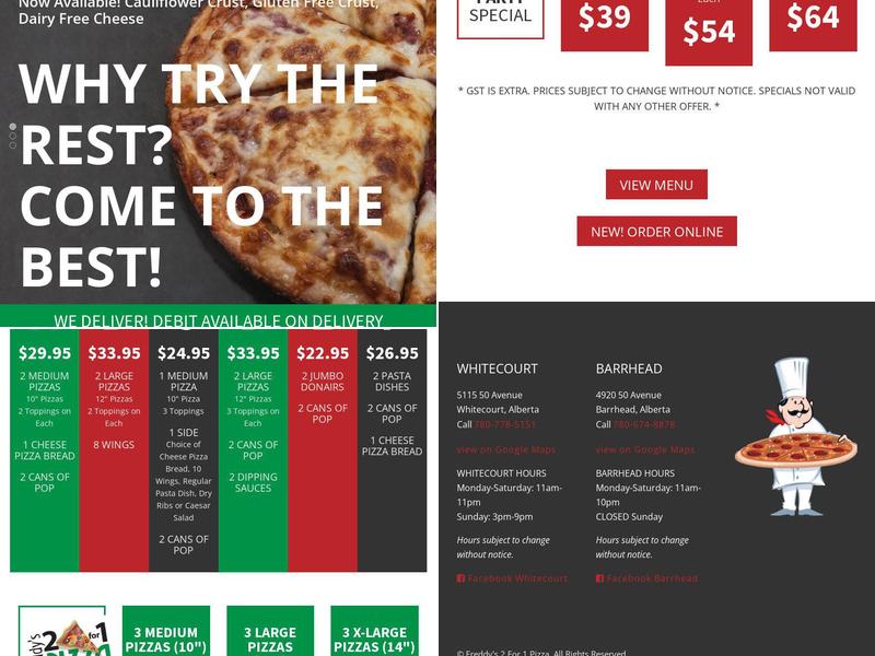 Freddys 2 for 1 pizza Menu