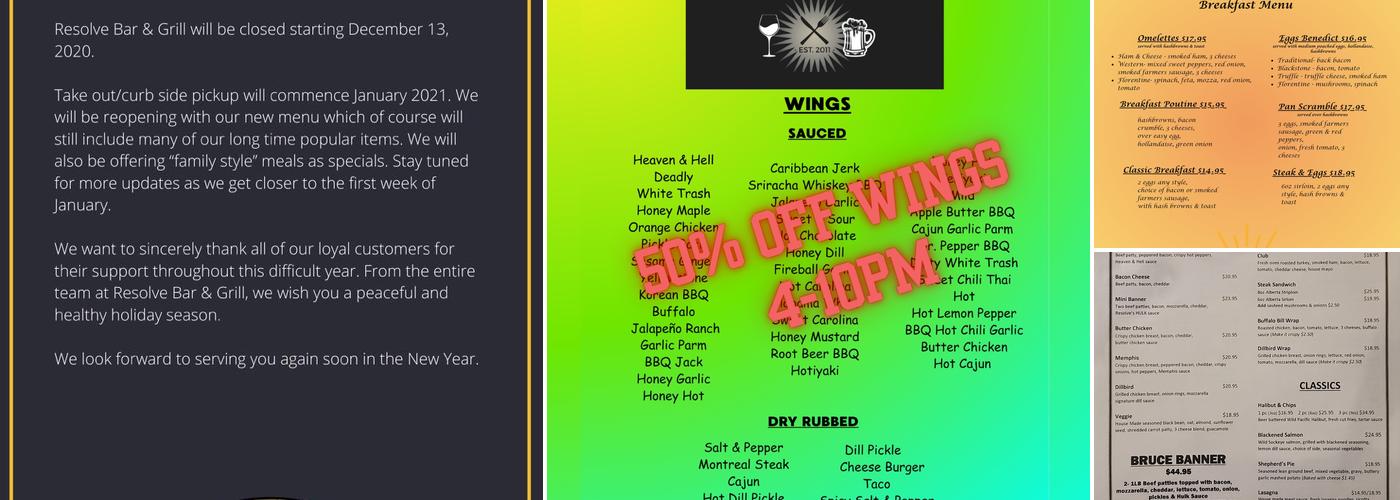 Resolve Bar & Grill Menu