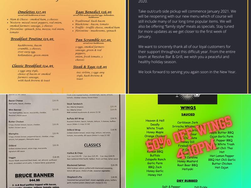 Resolve Bar & Grill Menu