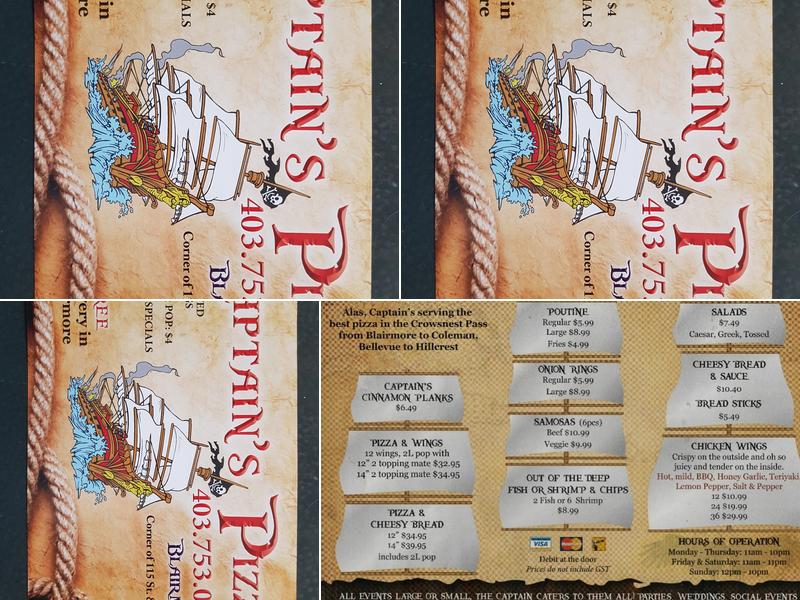 Captain's Pizza Menu