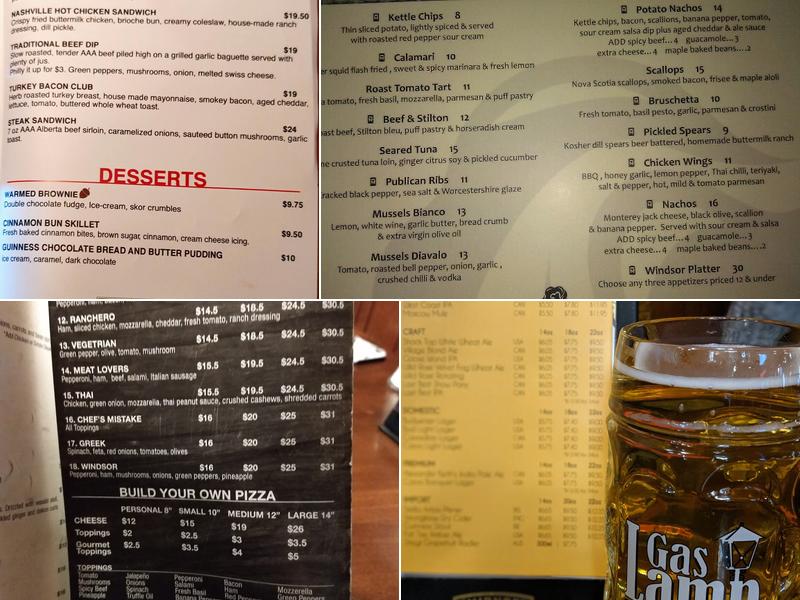 Windsor Rose pub Menu