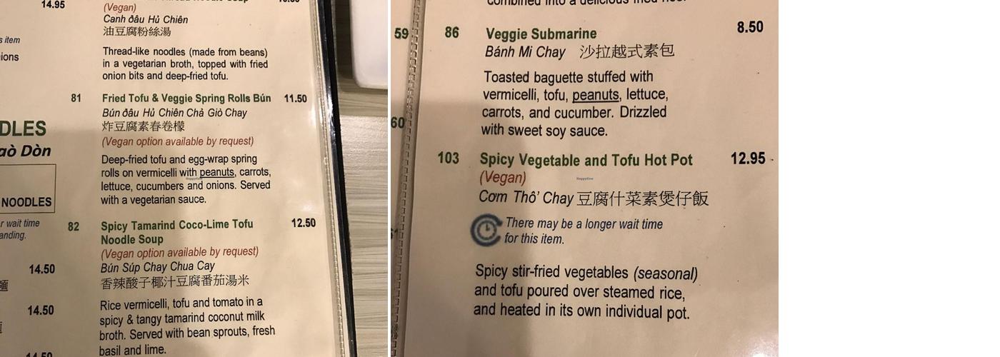 A Taste Of Saigon Restaurant Menu