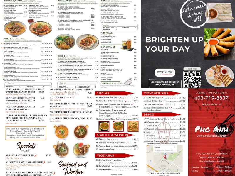 Pho Anh Menu