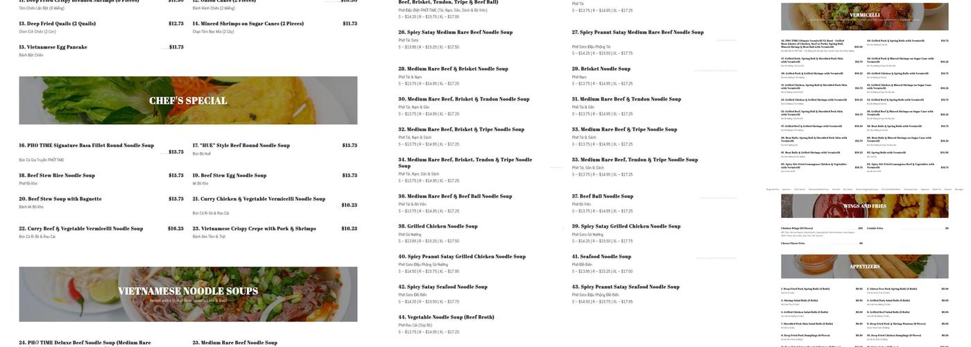 PHO TIME Authentic Vietnamese Cuisine Menu