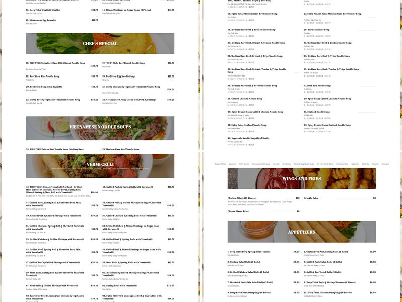 PHO TIME Authentic Vietnamese Cuisine Menu