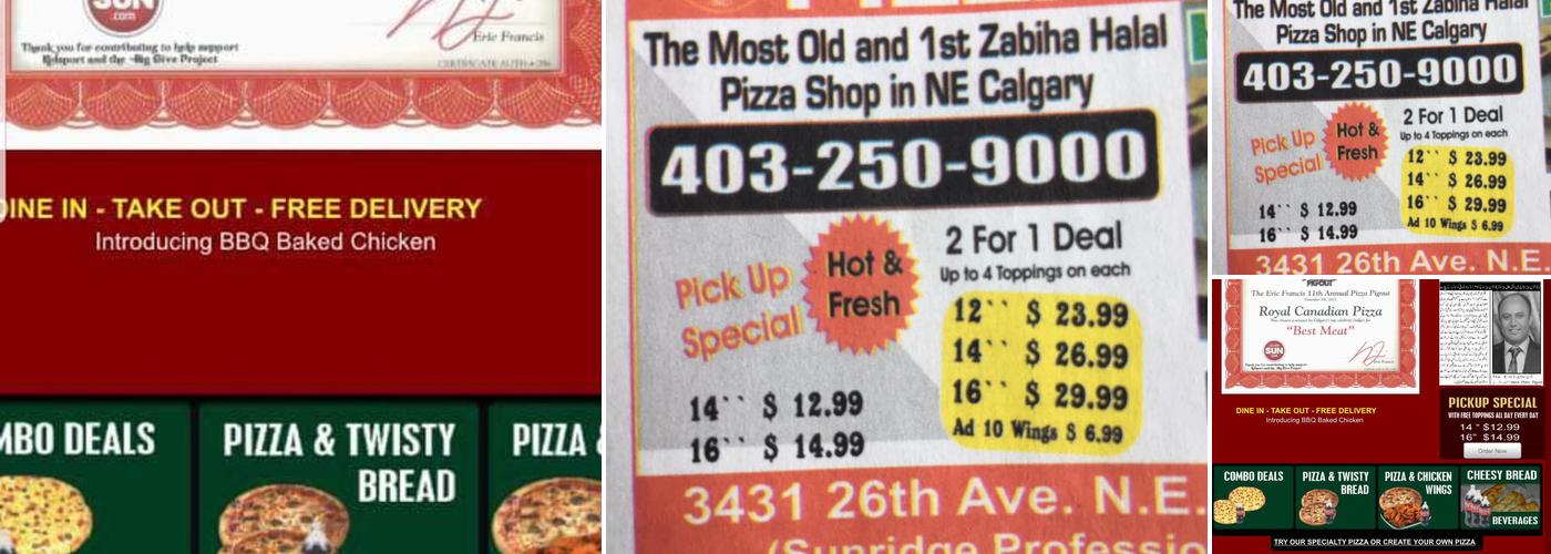 Royal Canadian Pizza Menu