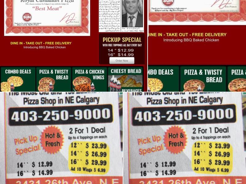 Royal Canadian Pizza Menu