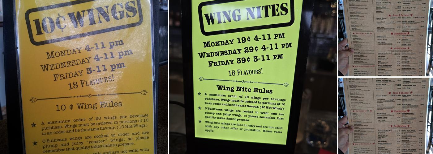 O'Sullivan's Restaurant & Bar Menu