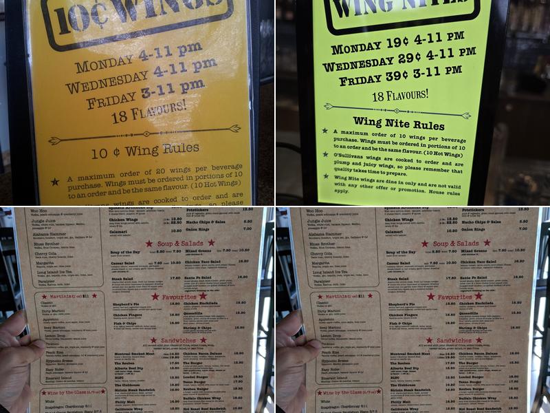 O'Sullivan's Restaurant & Bar Menu