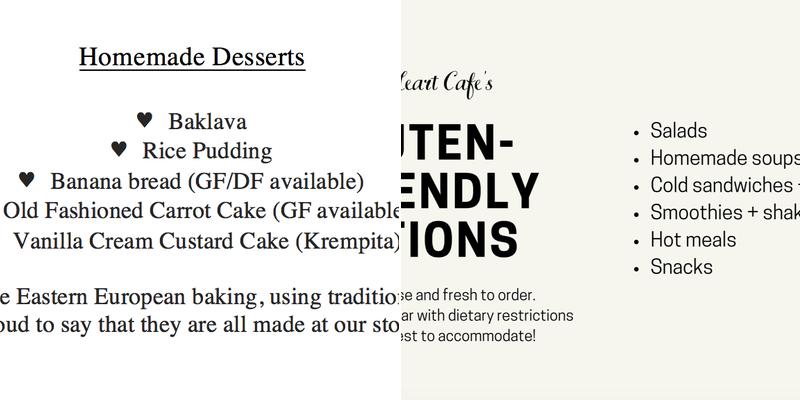 Good Heart Cafe Menu