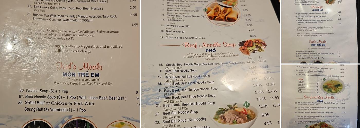Blue Ocean Vietnamese Restaurant Menu
