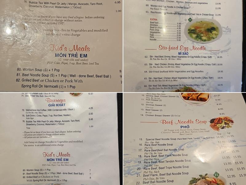 Blue Ocean Vietnamese Restaurant Menu