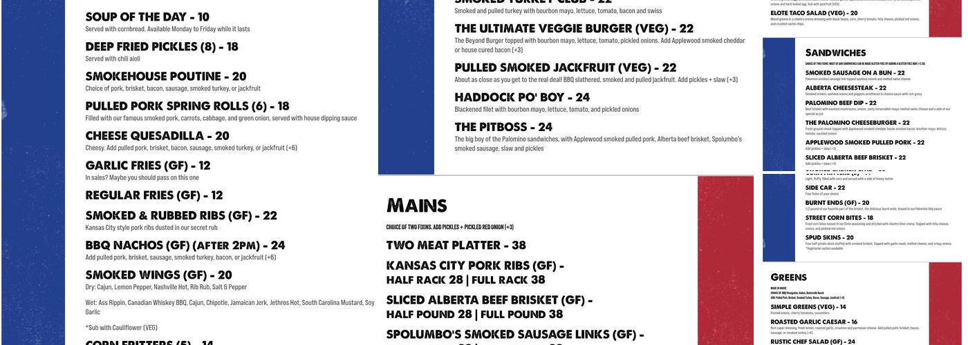Palomino Smokehouse Menu