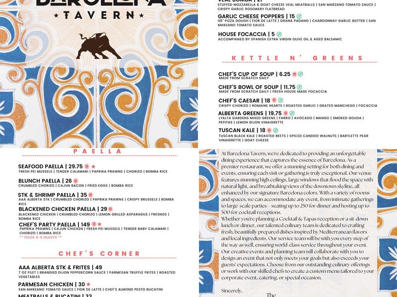 Barcelona Tavern Menu