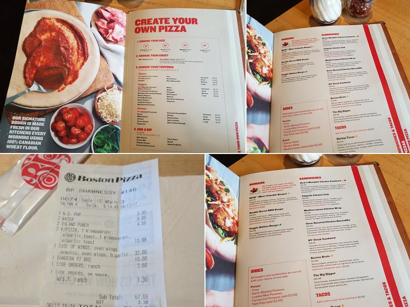Boston Pizza Menu