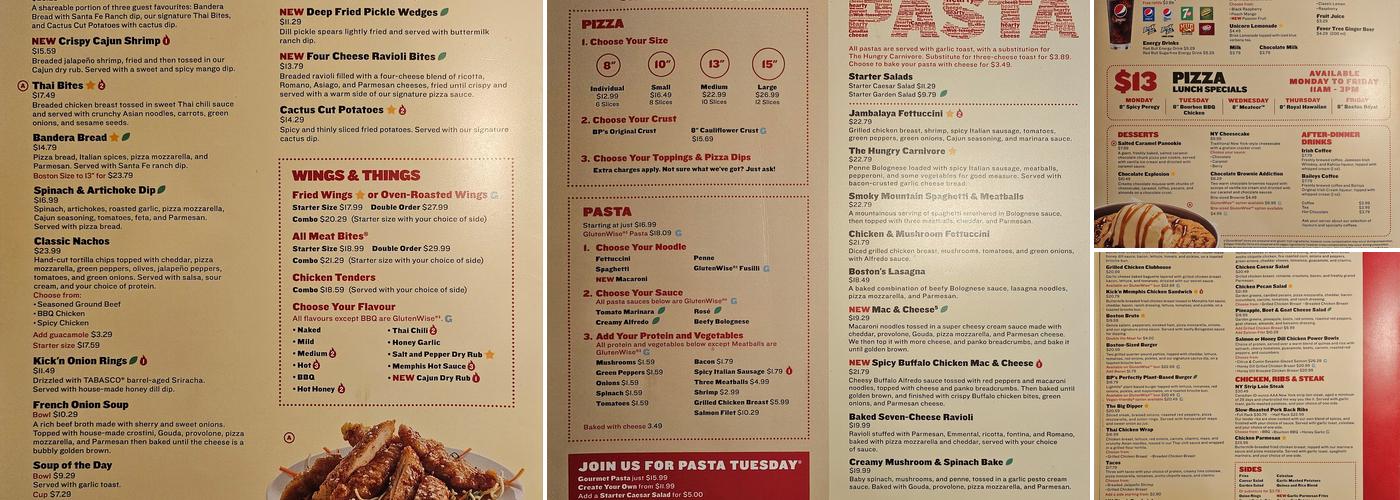 Boston Pizza Menu