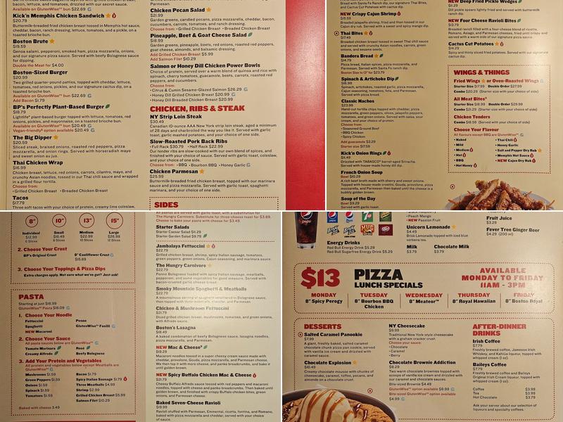 Boston Pizza Menu