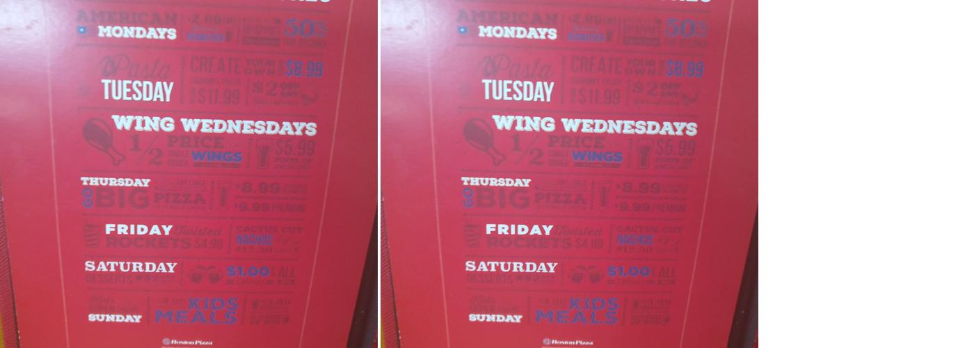 Boston Pizza Menu