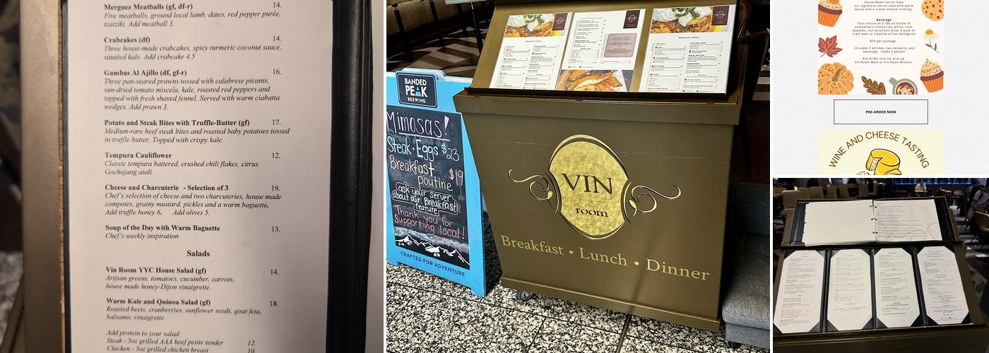 Vin Room YYC Airport Menu