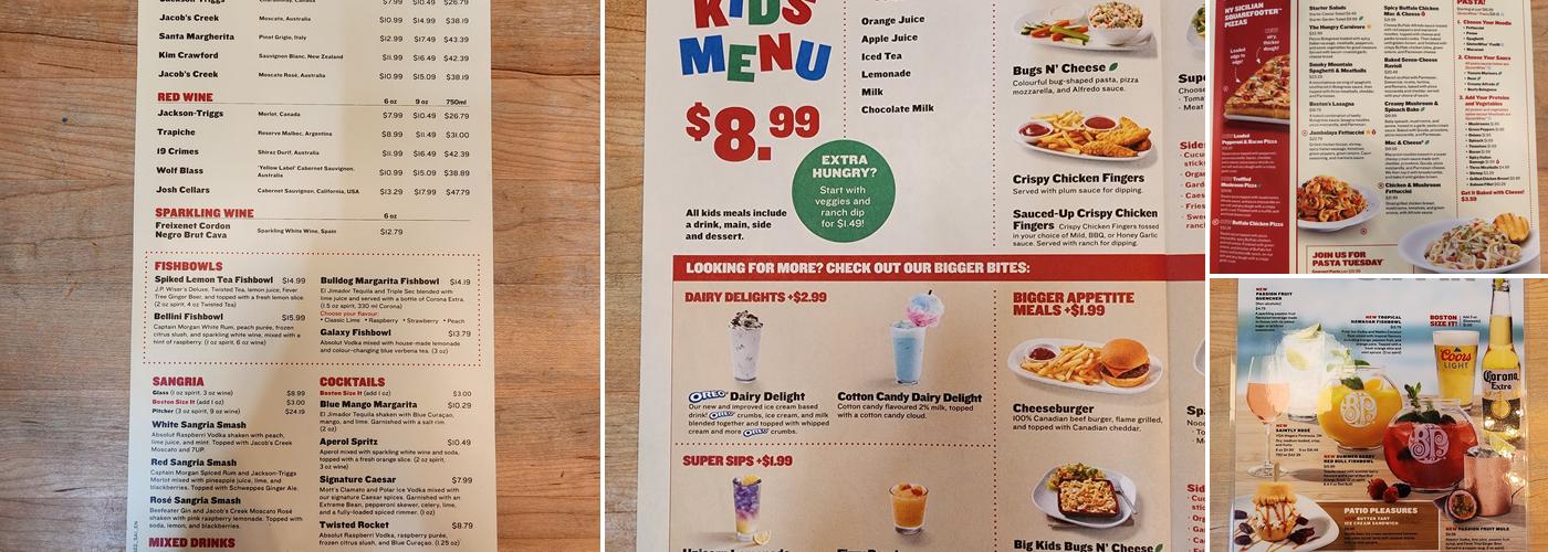 Boston Pizza Menu