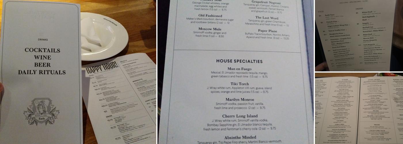 Earls Kitchen + Bar Menu