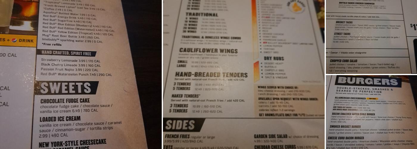 Buffalo Wild Wings Menu