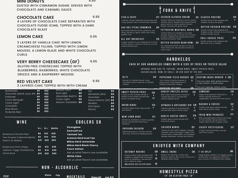 Gateway Lanes Restaurant Menu