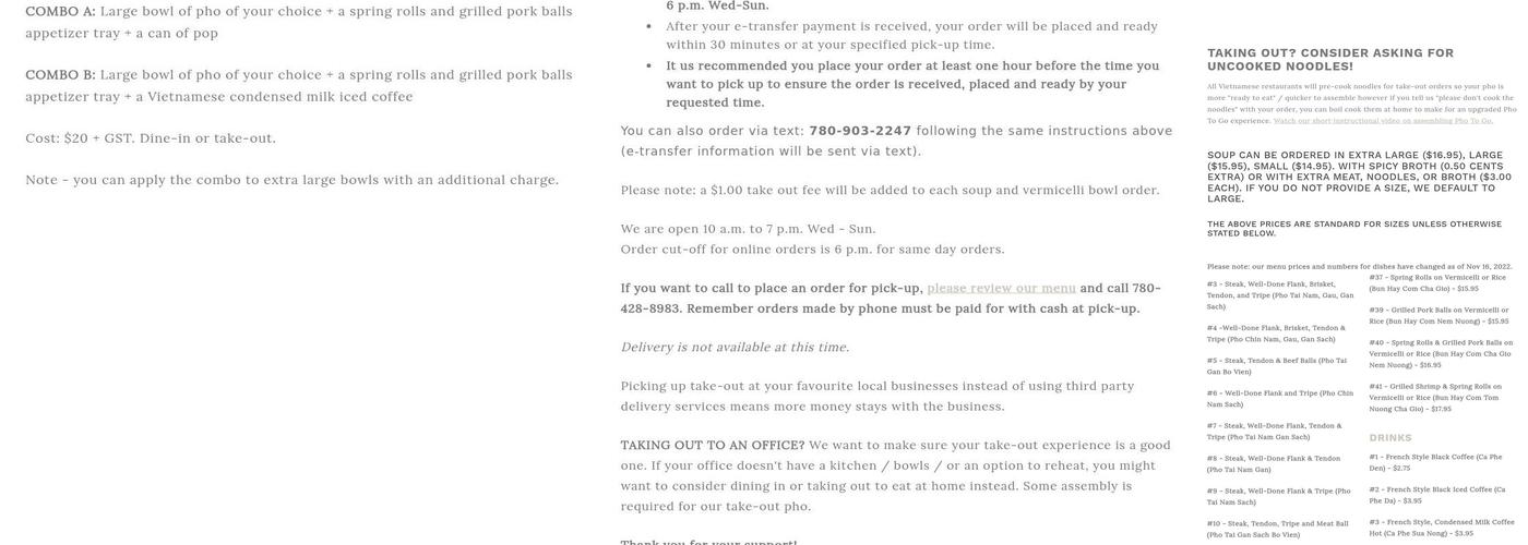 King Noodle House Pho Hoang Menu