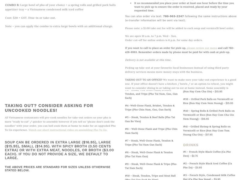 King Noodle House Pho Hoang Menu